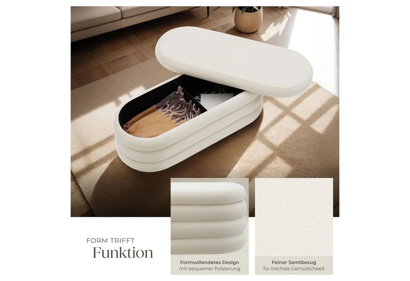 tectake Polsterbank Altu mit Stauraum Creme-Weiß - Bild 4