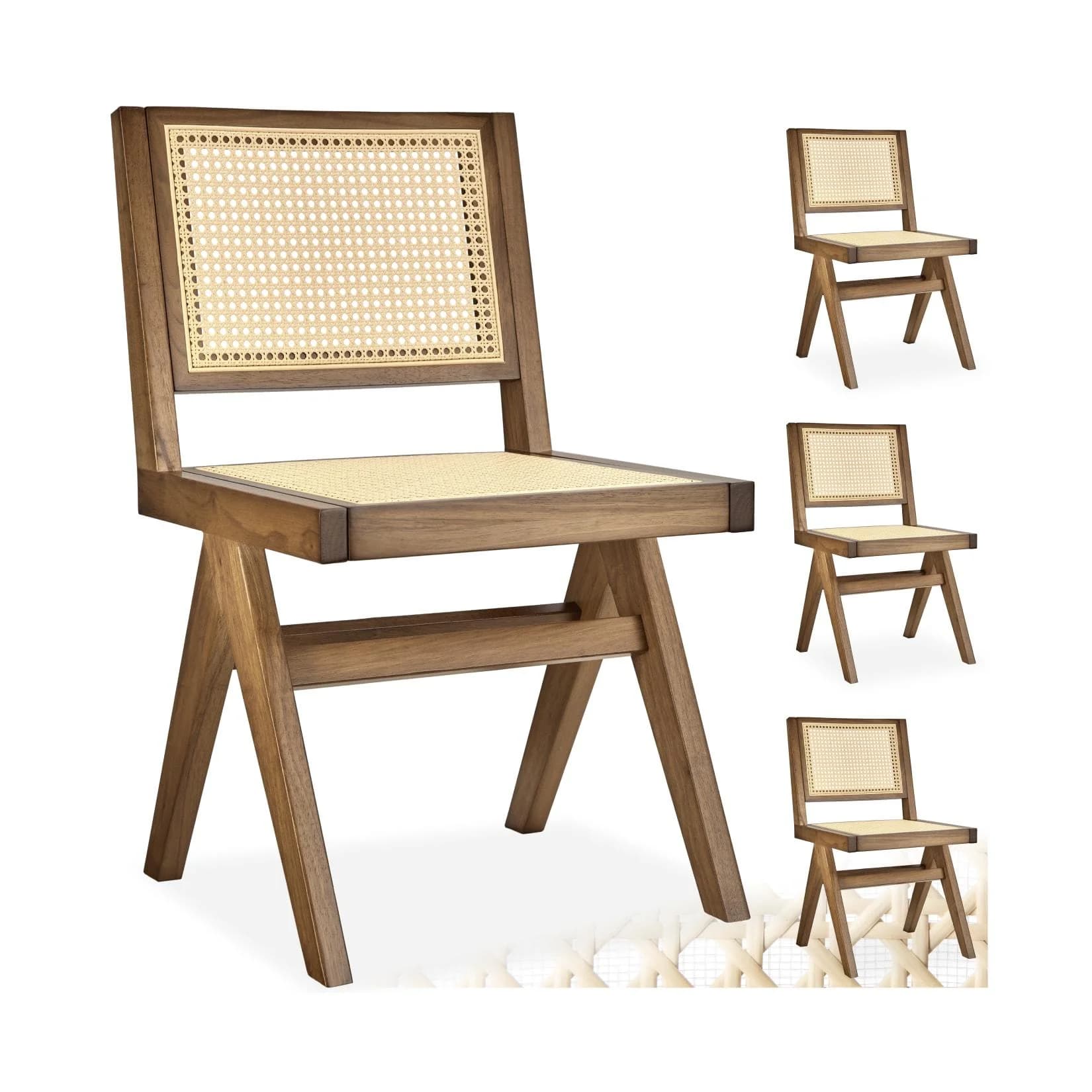 tectake Holzstuhl Boho-Stil Massivholz mit Wiener Geflecht