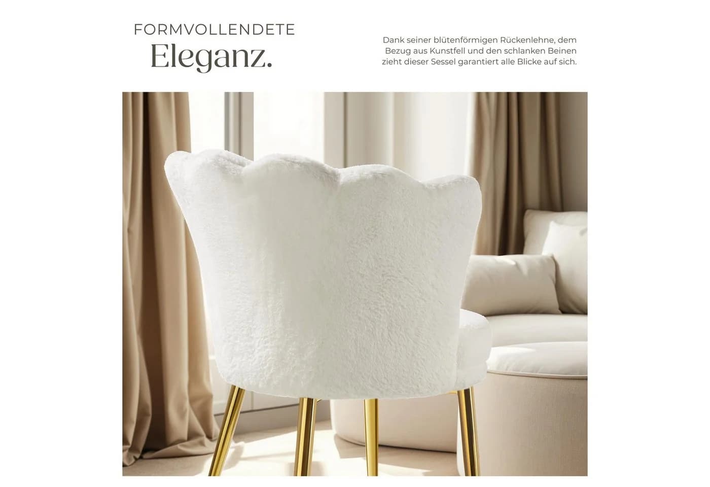 tectake Sessel Stella Kunstfell Creme Gold Dicke Polsterung - Bild 5