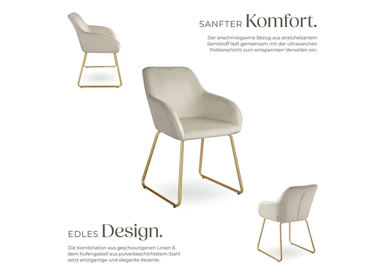 tectake Esszimmerstuhl Jeane Samtoptik Kufengestell Set 6 Stühle - Bild 4