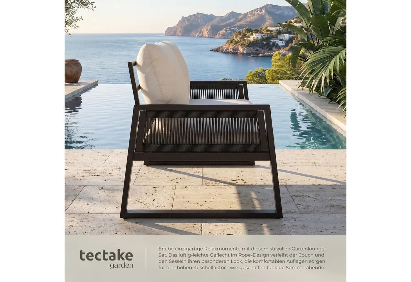 tectake Gartenlounge-Set 4-tlg. Grau Rope-Design Aluminium - Bild 4
