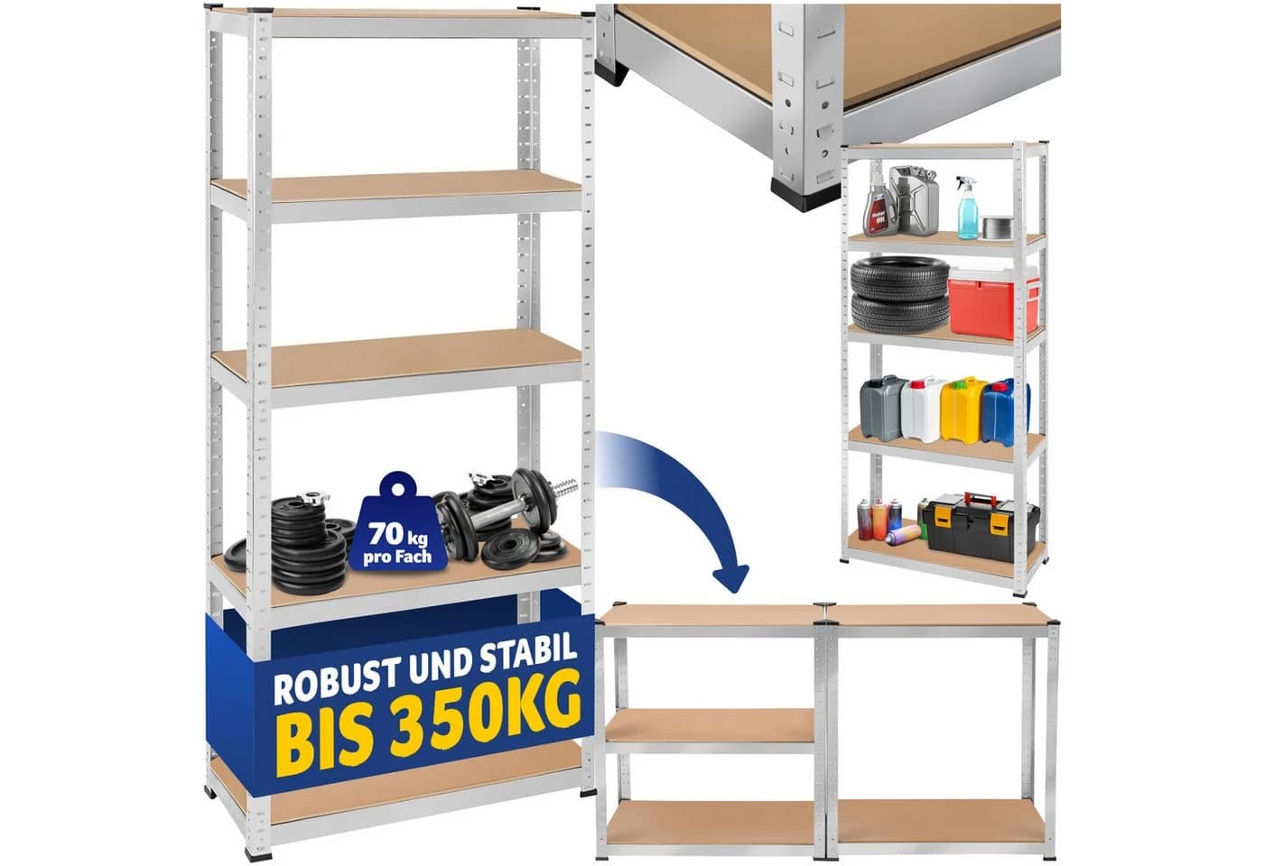 TECTAKE Schwerlastregal 5 Böden Stahl verzinkt höhenverstellbar - Bild 2