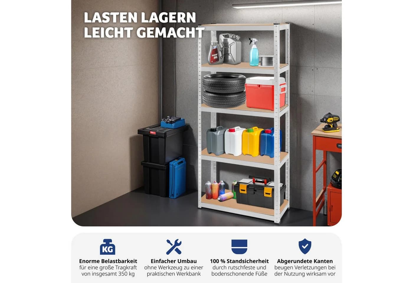 TECTAKE Schwerlastregal 5 Böden Stahl verzinkt höhenverstellbar - Bild 5