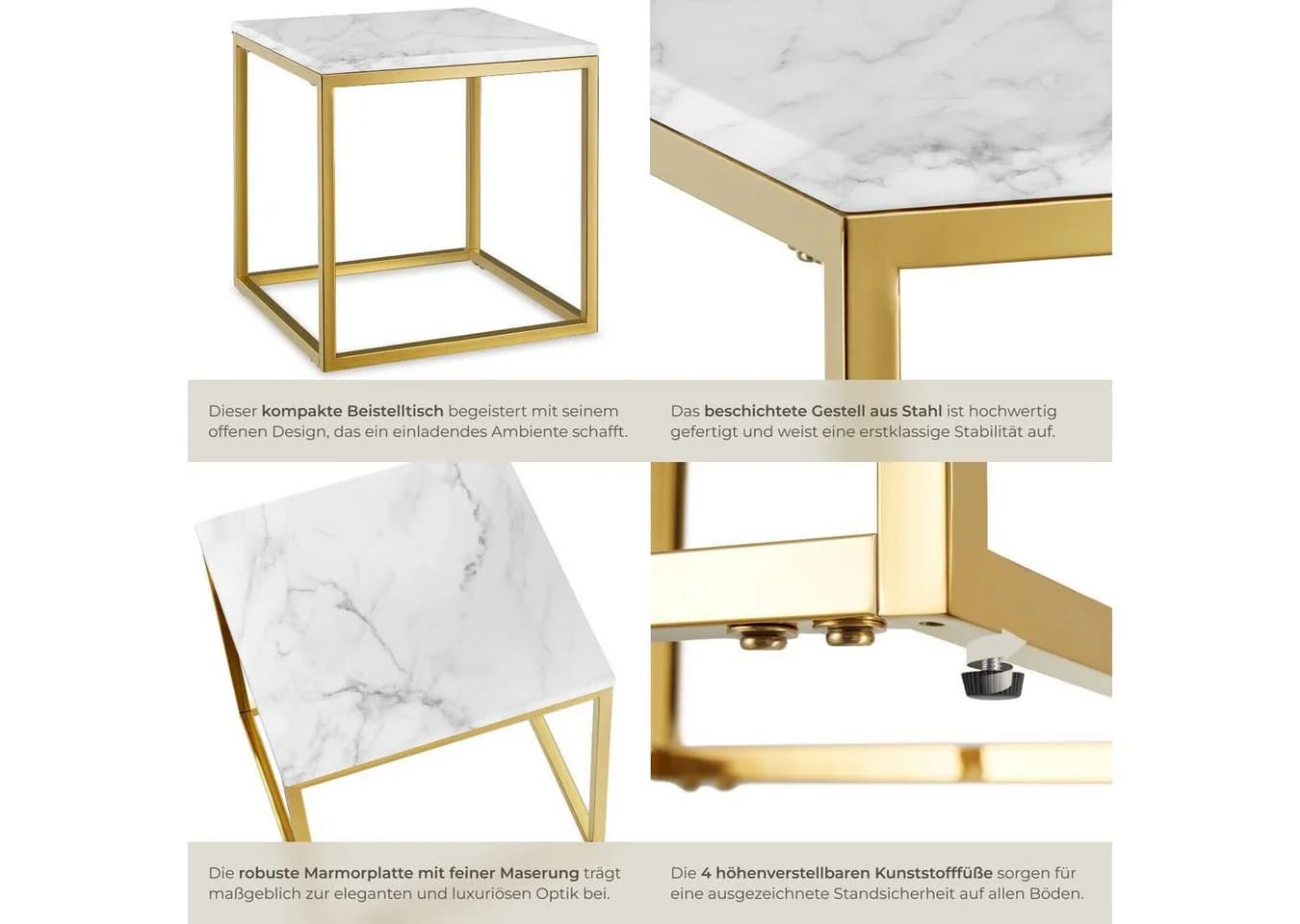 tectake Beistelltisch Alysia Modern Marmoroptik Gold - Bild 5