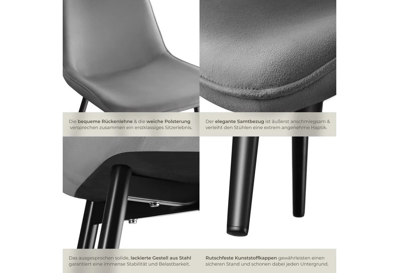TECTAKE Esszimmerstuhl Monroe gepolstert grau Samtoptik 8er Set - Bild 5
