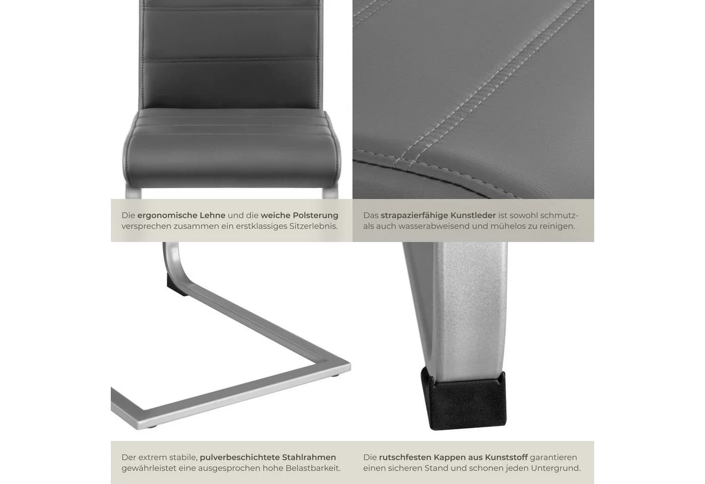 tectake Esszimmerstuhl Schwingstühle Grau Kunstleder 2er Set - Bild 5