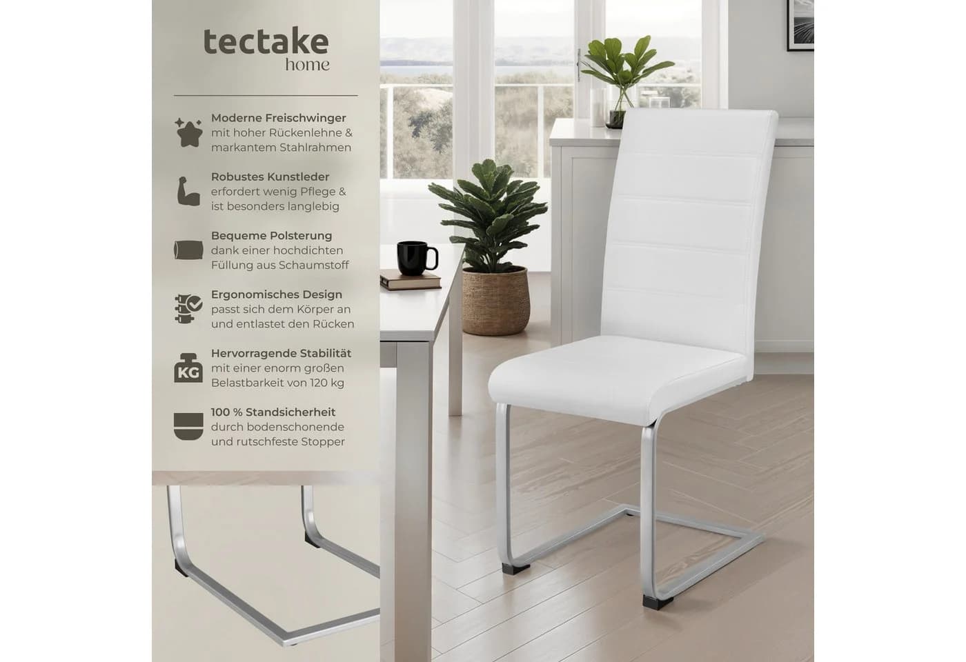 tectake Esszimmerstuhl Schwingstühle, gepolstert mit Kunstlederbezug, 4er Set