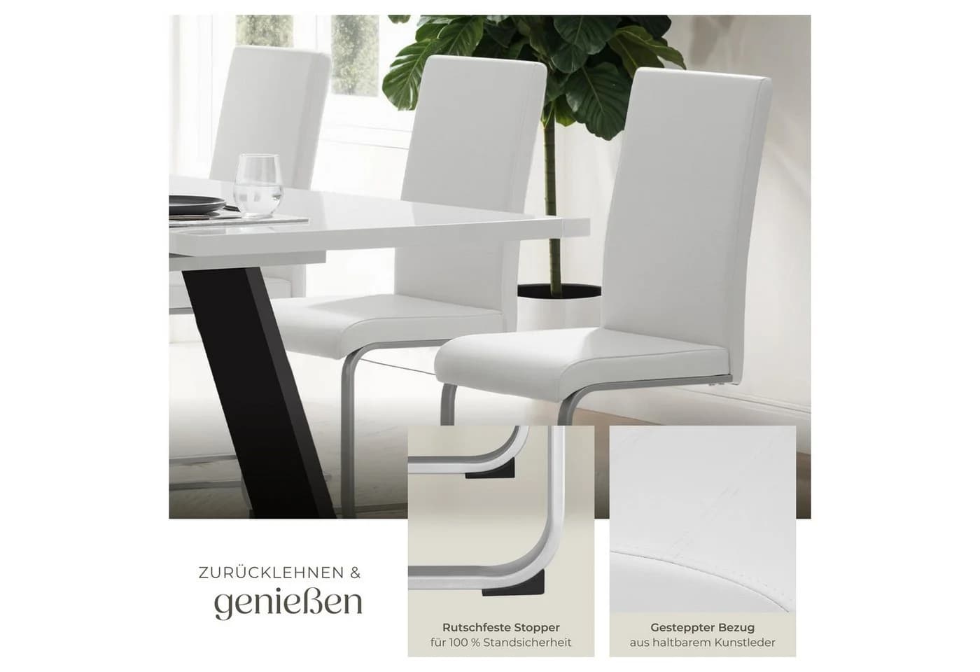 tectake Esszimmerstuhl Schwingstühle, gepolstert mit Kunstlederbezug, 4er Set - Bild 4
