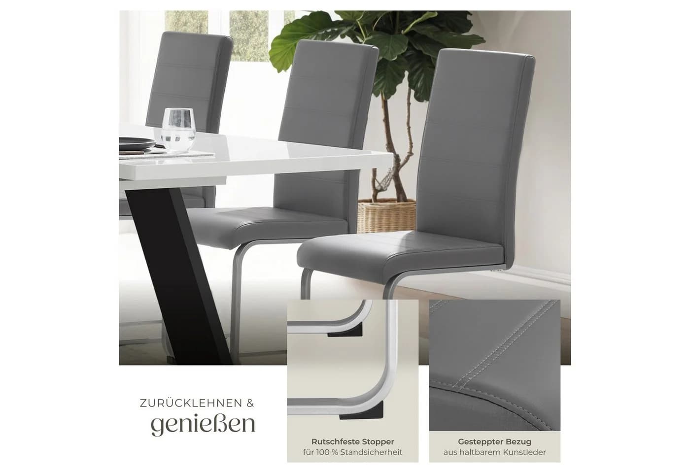 TECTAKE Esszimmerstuhl Set 4-tlg. Grau Kunstleder Schwingstuhl - Bild 4