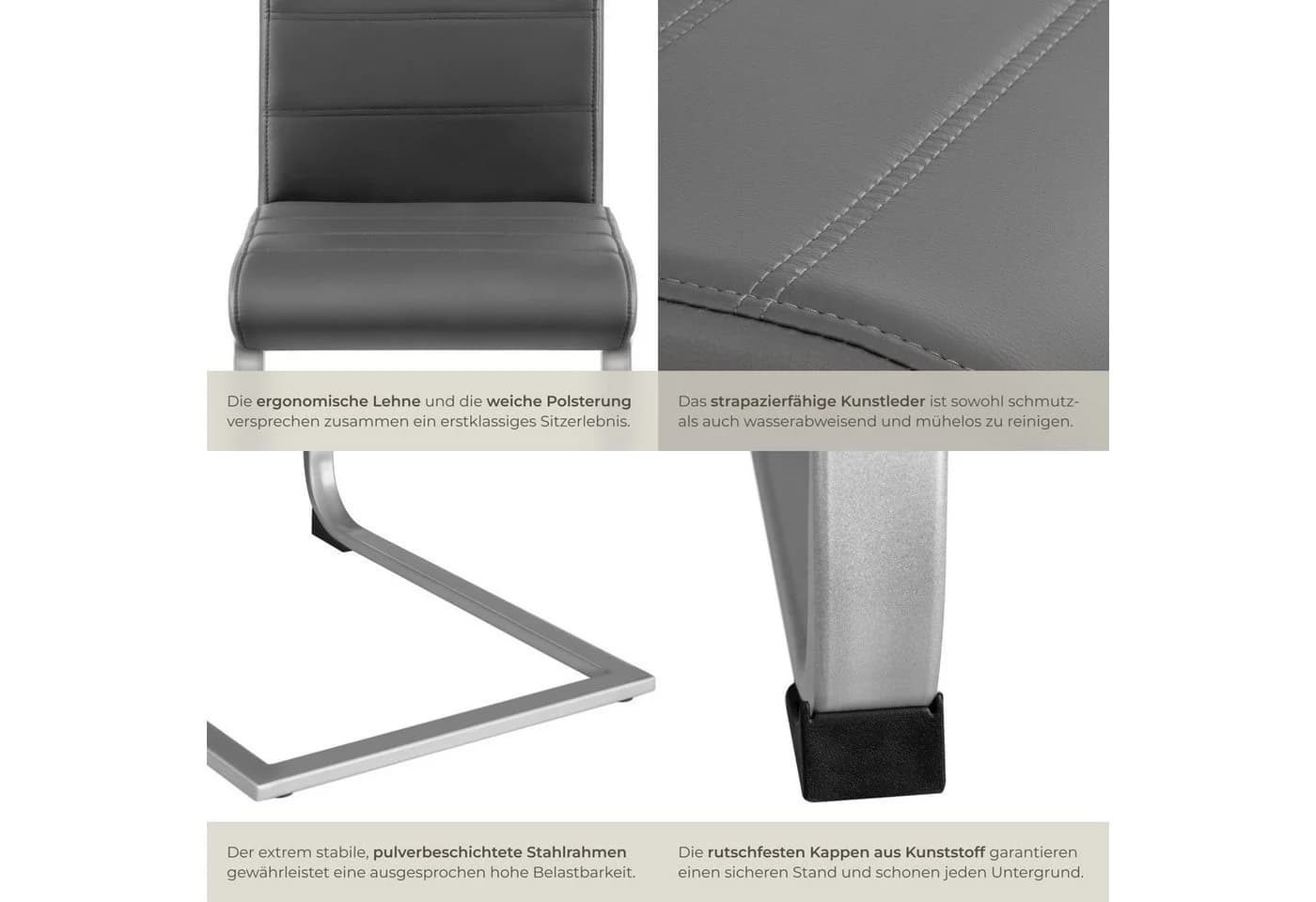 TECTAKE Esszimmerstuhl Set 4-tlg. Grau Kunstleder Schwingstuhl - Bild 5