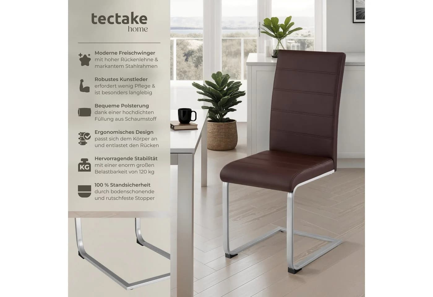 TECTAKE Esszimmerstuhl Schwingstuhl Set 4-tlg. Braun Kunstleder