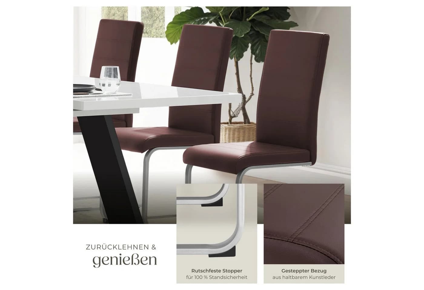 TECTAKE Esszimmerstuhl Schwingstuhl Set 4-tlg. Braun Kunstleder - Bild 4