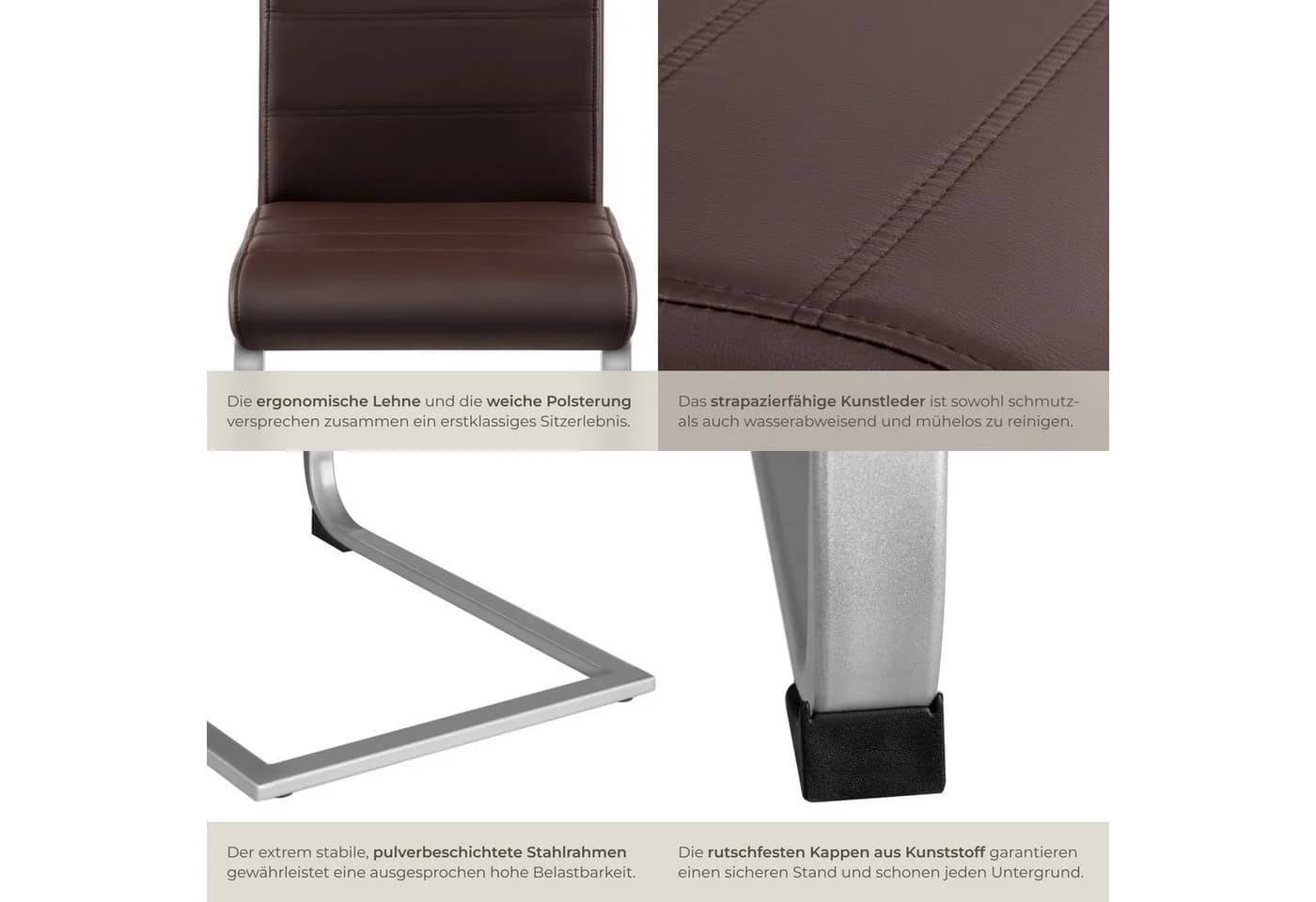 TECTAKE Esszimmerstuhl Schwingstuhl Set 4-tlg. Braun Kunstleder - Bild 5
