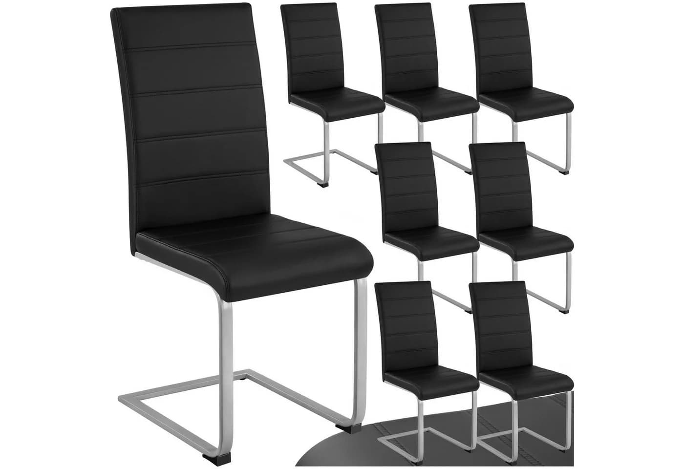 tectake Esszimmerstuhl Schwingstühle Set 8-tlg. Schwarz Kunstleder - Bild 2