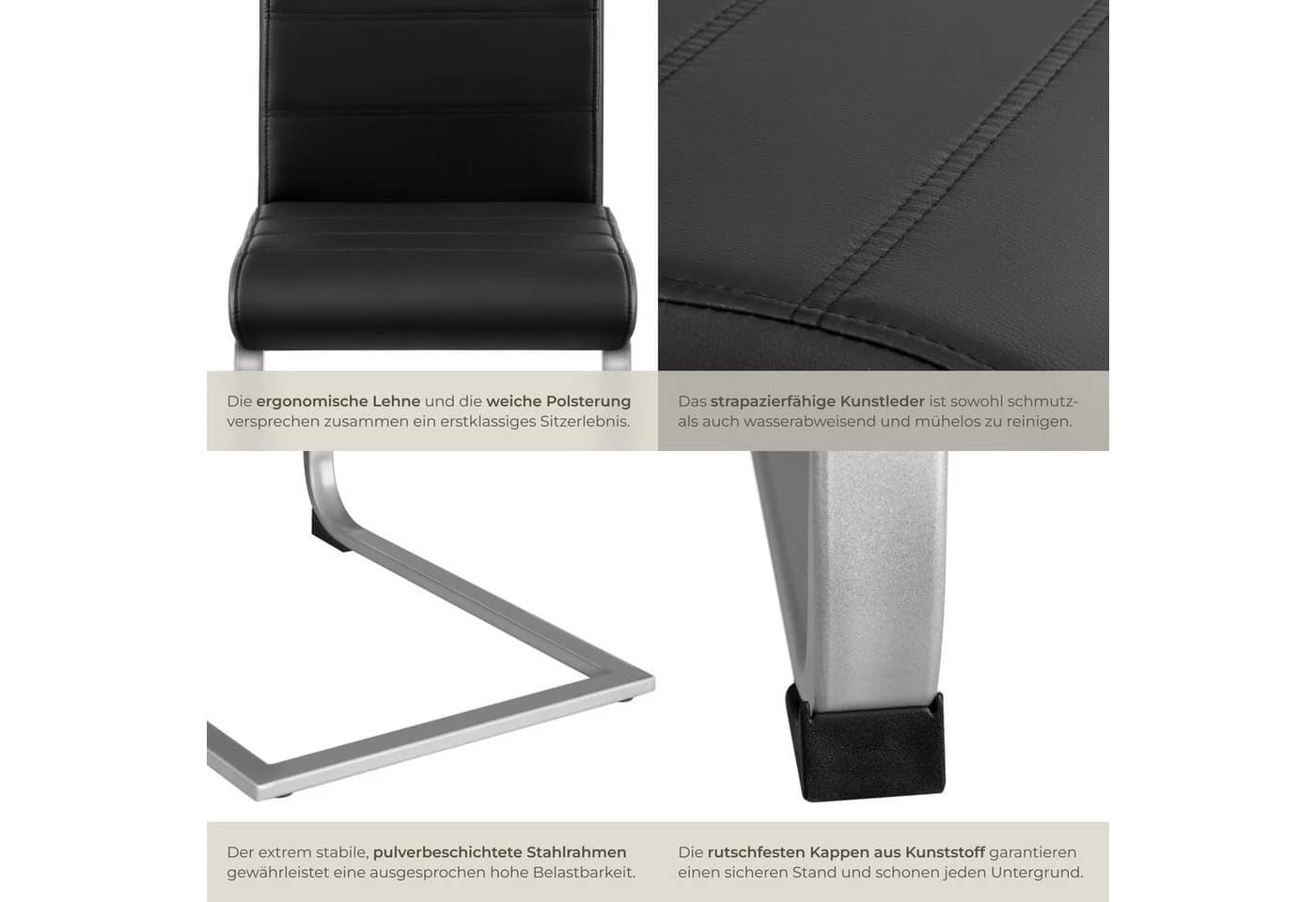 tectake Esszimmerstuhl Schwingstühle Set 8-tlg. Schwarz Kunstleder - Bild 5