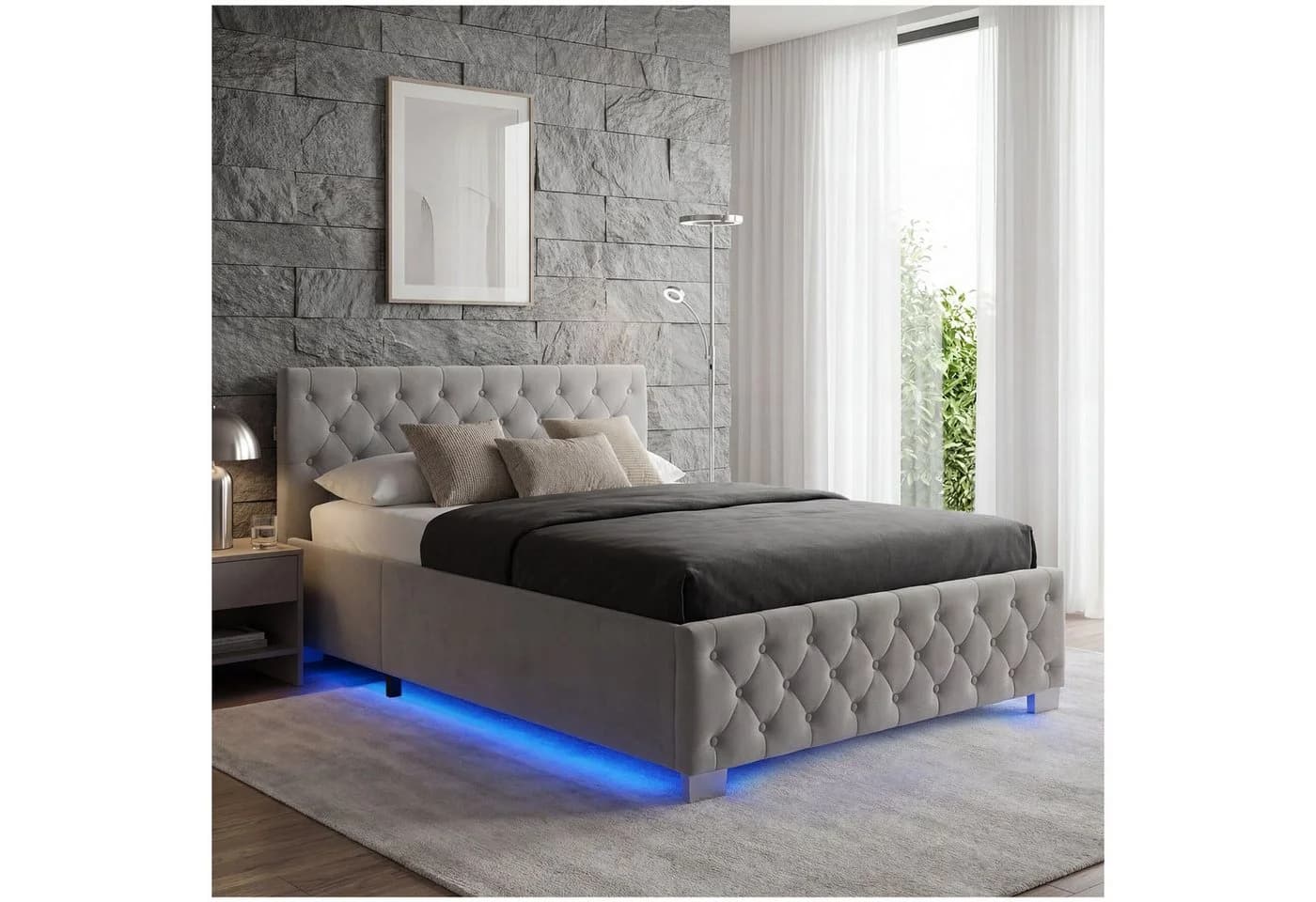 tectake Polsterbett Dunkelgrau mit LED & Stauraum - Bild 3