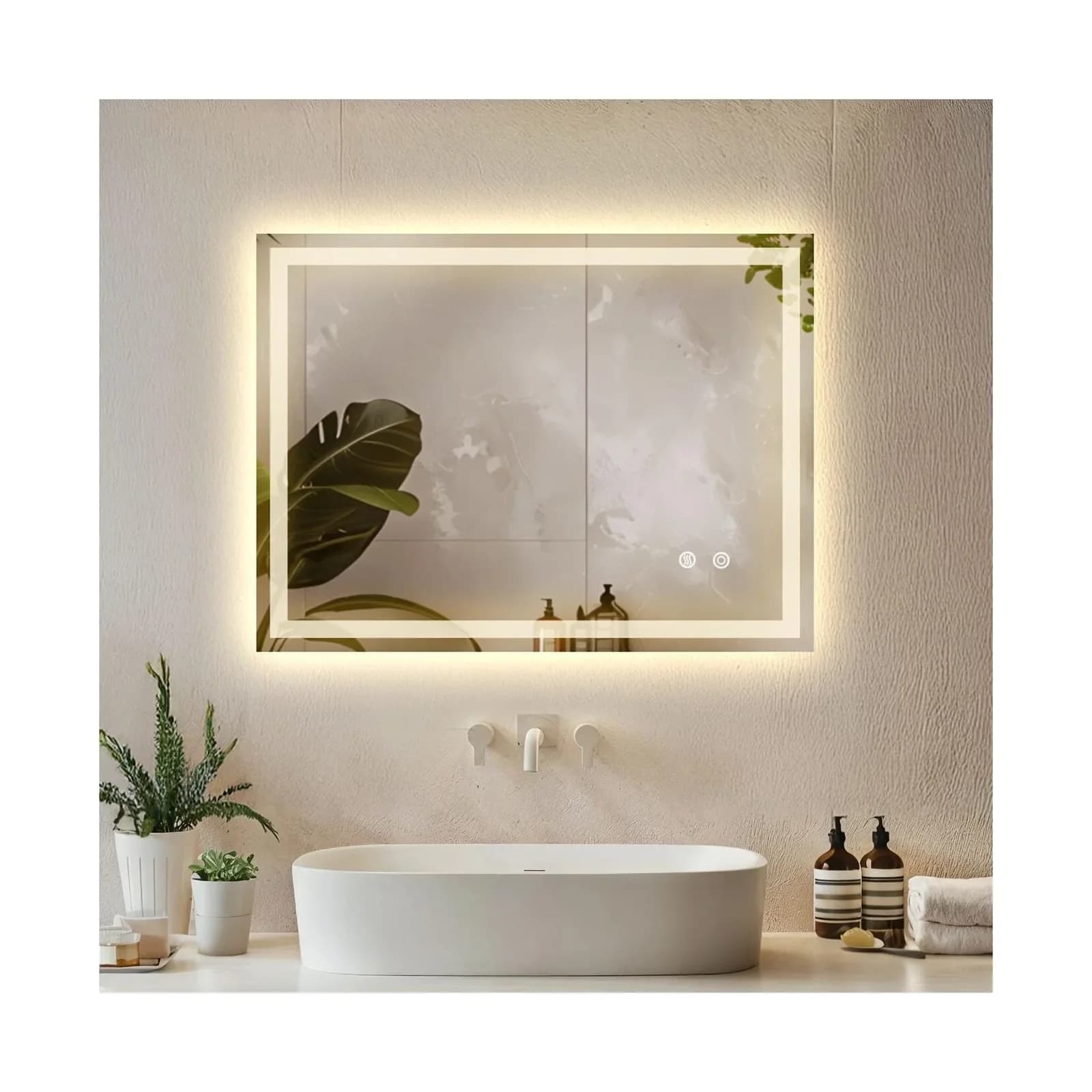 tectake LED-Lichtspiegel Rechteckiger LED Badezimmerspiegel