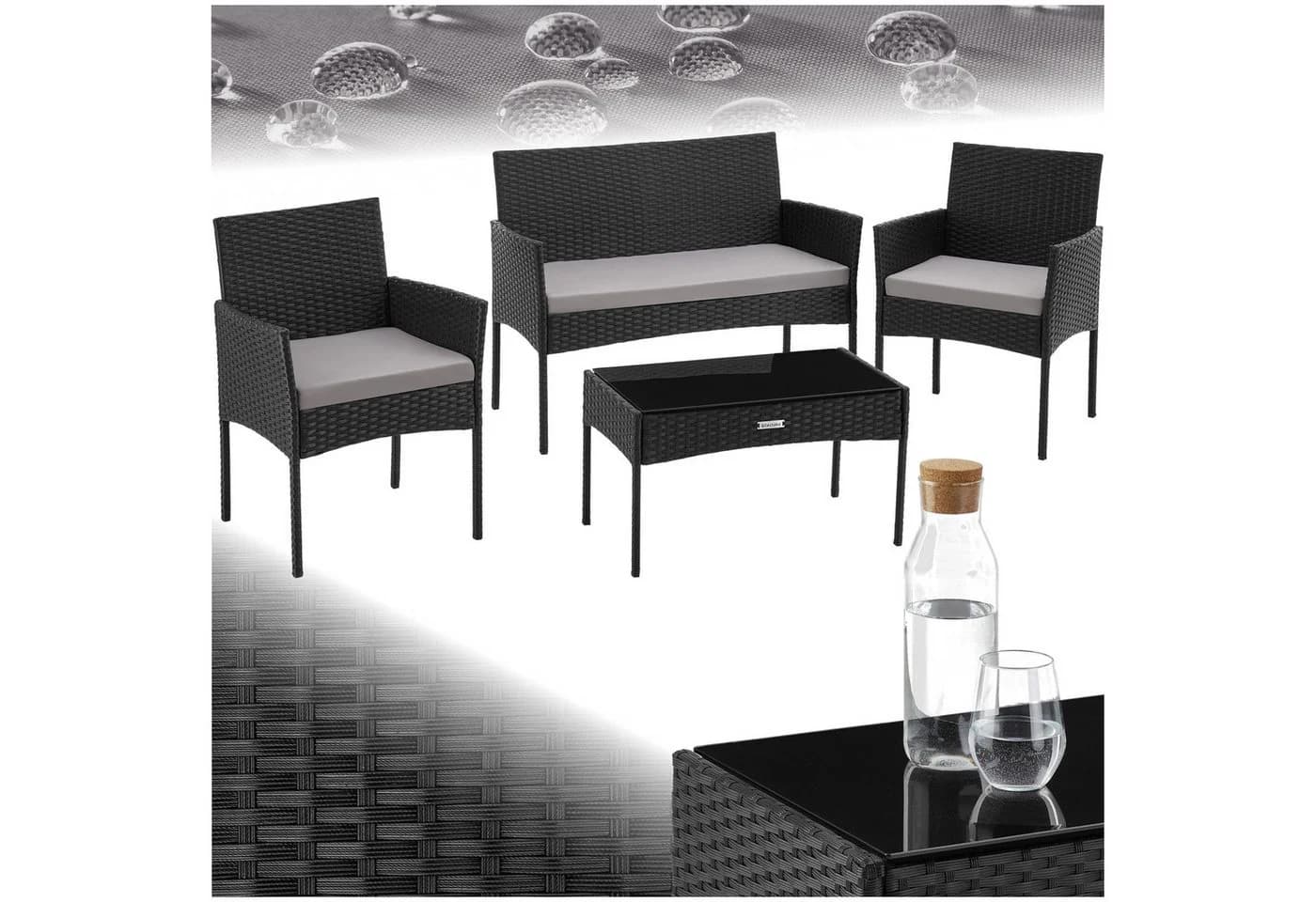 TECTAKE Sitzgruppe Rattan Gartenset 4-tlg. Schwarz mit Glasplatte - Bild 3