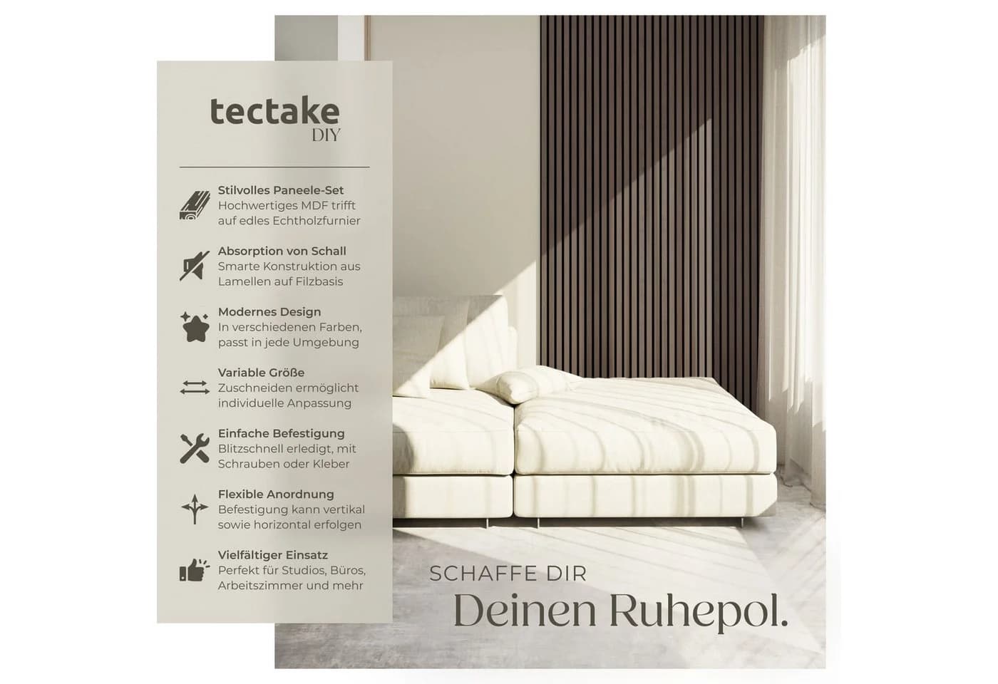 tectake Akustikpaneele Eiche Grau MDF Echtholzfurnier - Bild 2