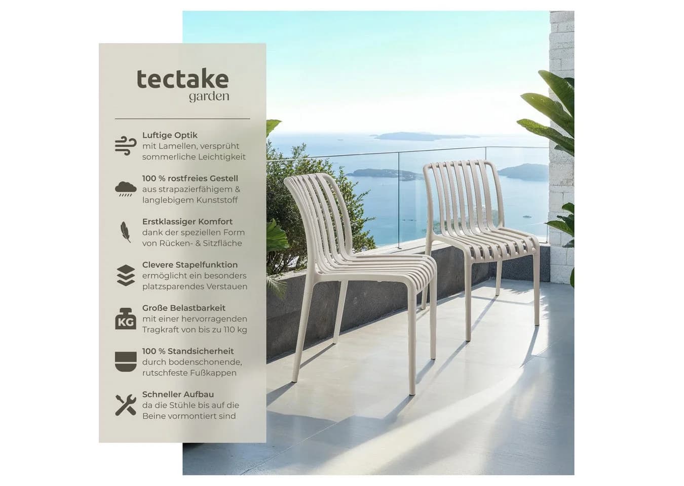 TECTAKE Gartenstuhl Alcudia Taupe Stapelbar Wetterfest - Bild 2