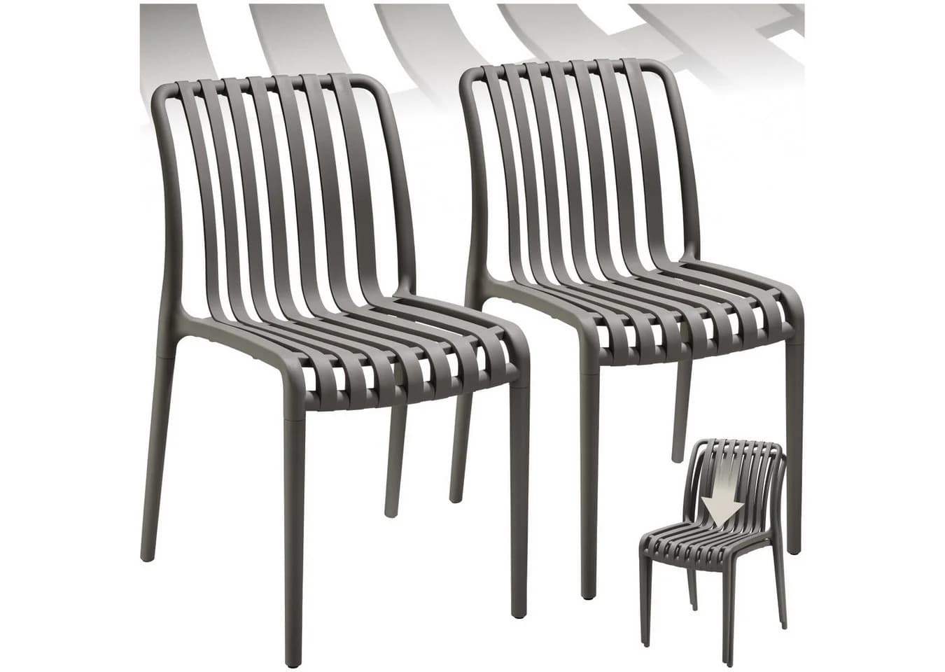 tectake Gartenstuhl Alcudia Stapelbar Grau 2 St - Bild 2