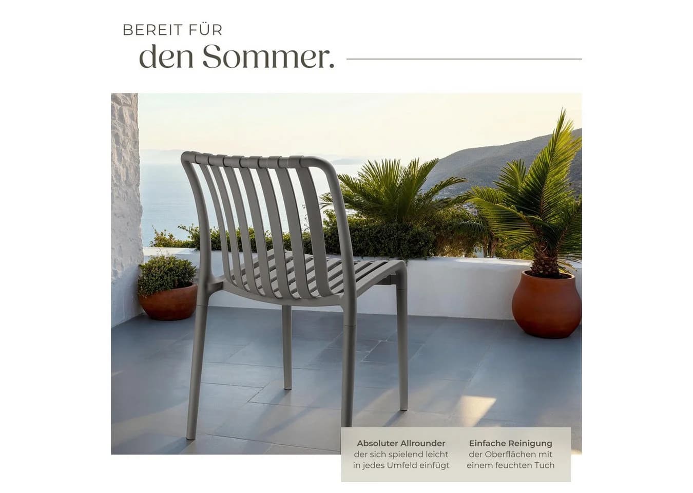 tectake Gartenstuhl Alcudia Stapelbar Grau 2 St - Bild 4