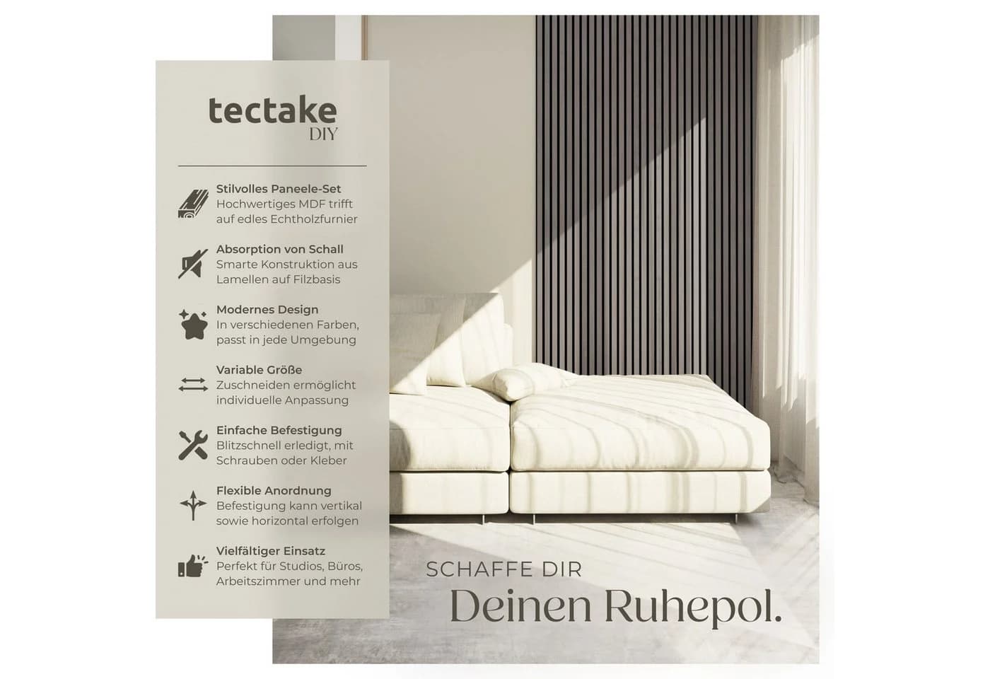 tectake Akustikpaneele Holzoptik Eiche hellgrau MDF Echtholzfurnier - Bild 2