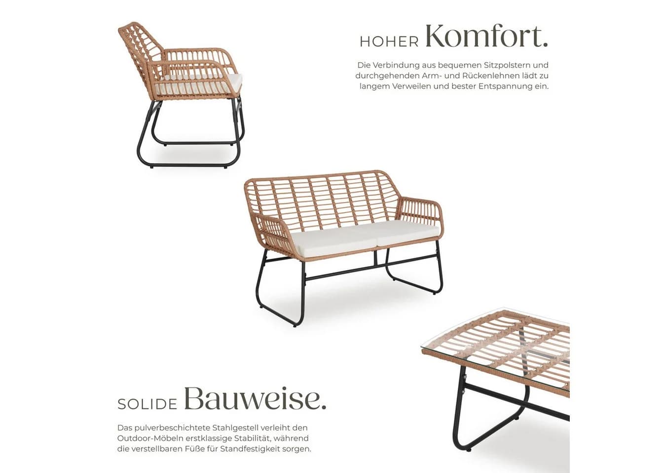 TECTAKE Rattanlounge Molfetta XL 4-tlg. Sitzgruppe Beige mit Glasplatte - Bild 4