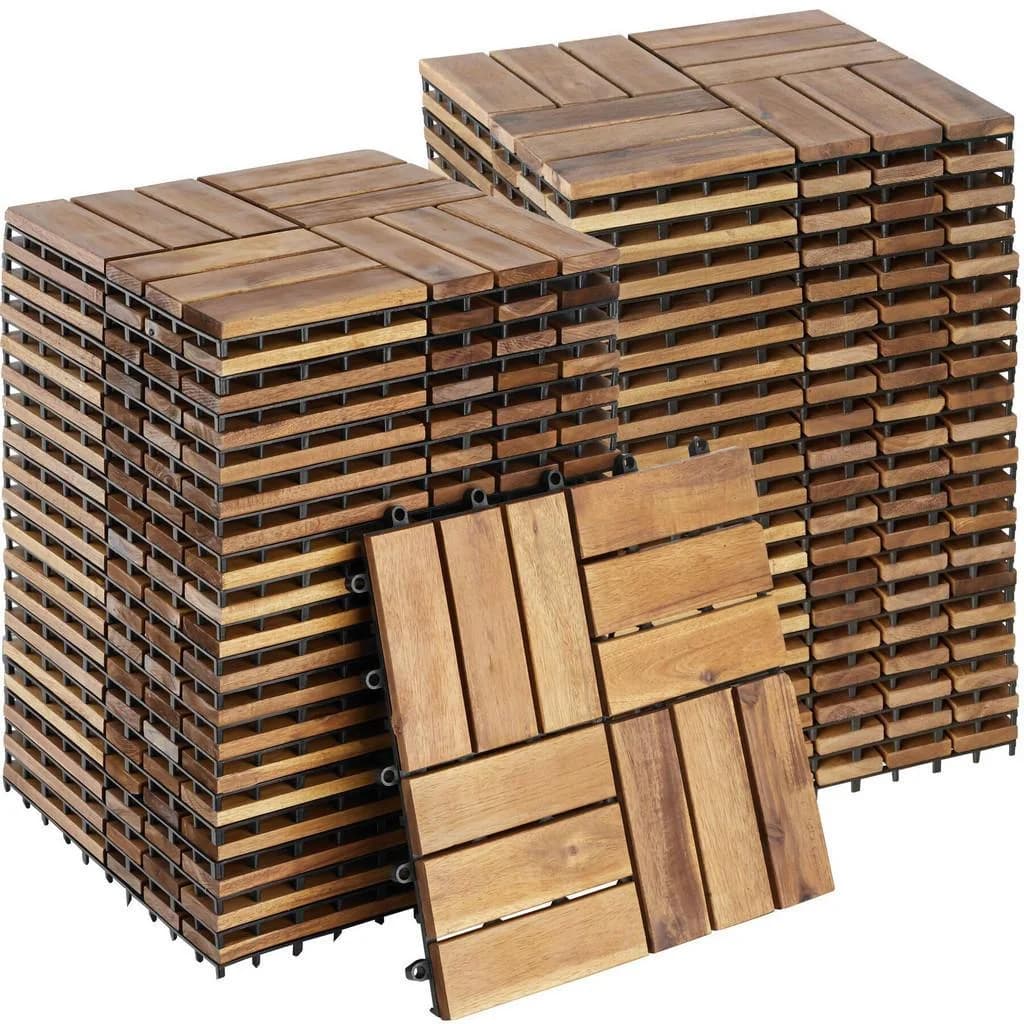 tectake Terrassenfliesen Tabula 40er Set Akazienholz Braun