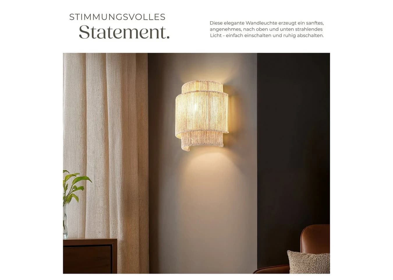 tectake Wandleuchte Lignea Lux Jute Boho-Stil Wandlampe - Bild 3
