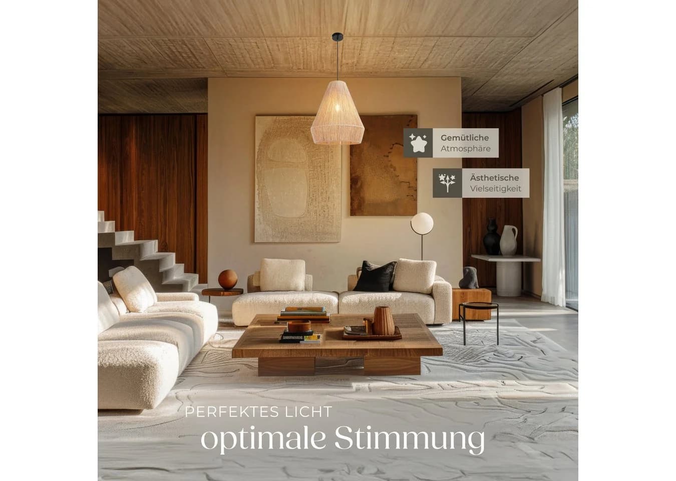 tectake Deckenleuchte Suri Boho-Stil Jute Pendelleuchte - Bild 4