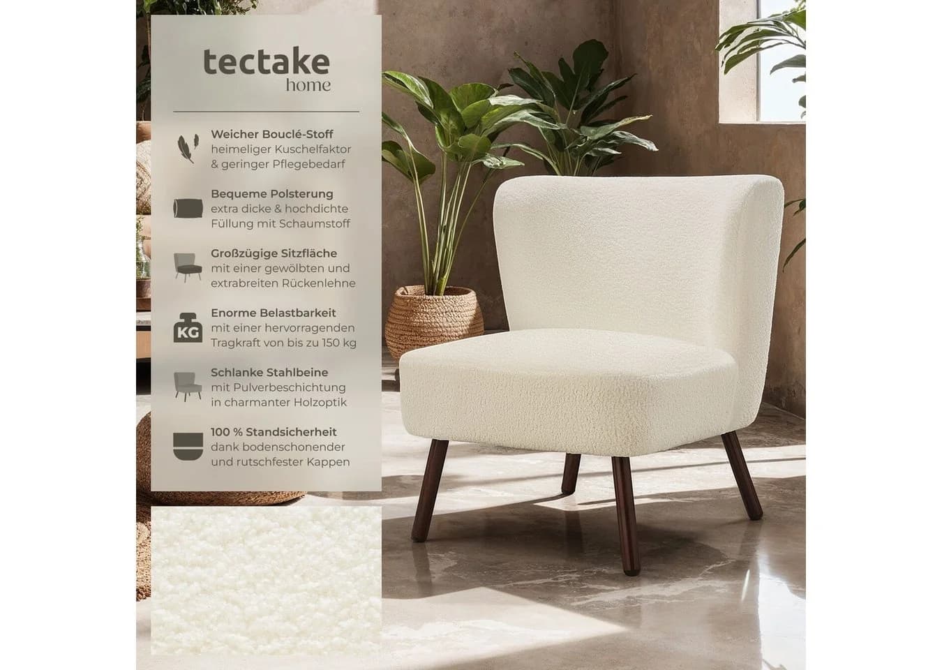 tectake Teddy-Cocktailsessel Bouclé-Bezug - Bild 2