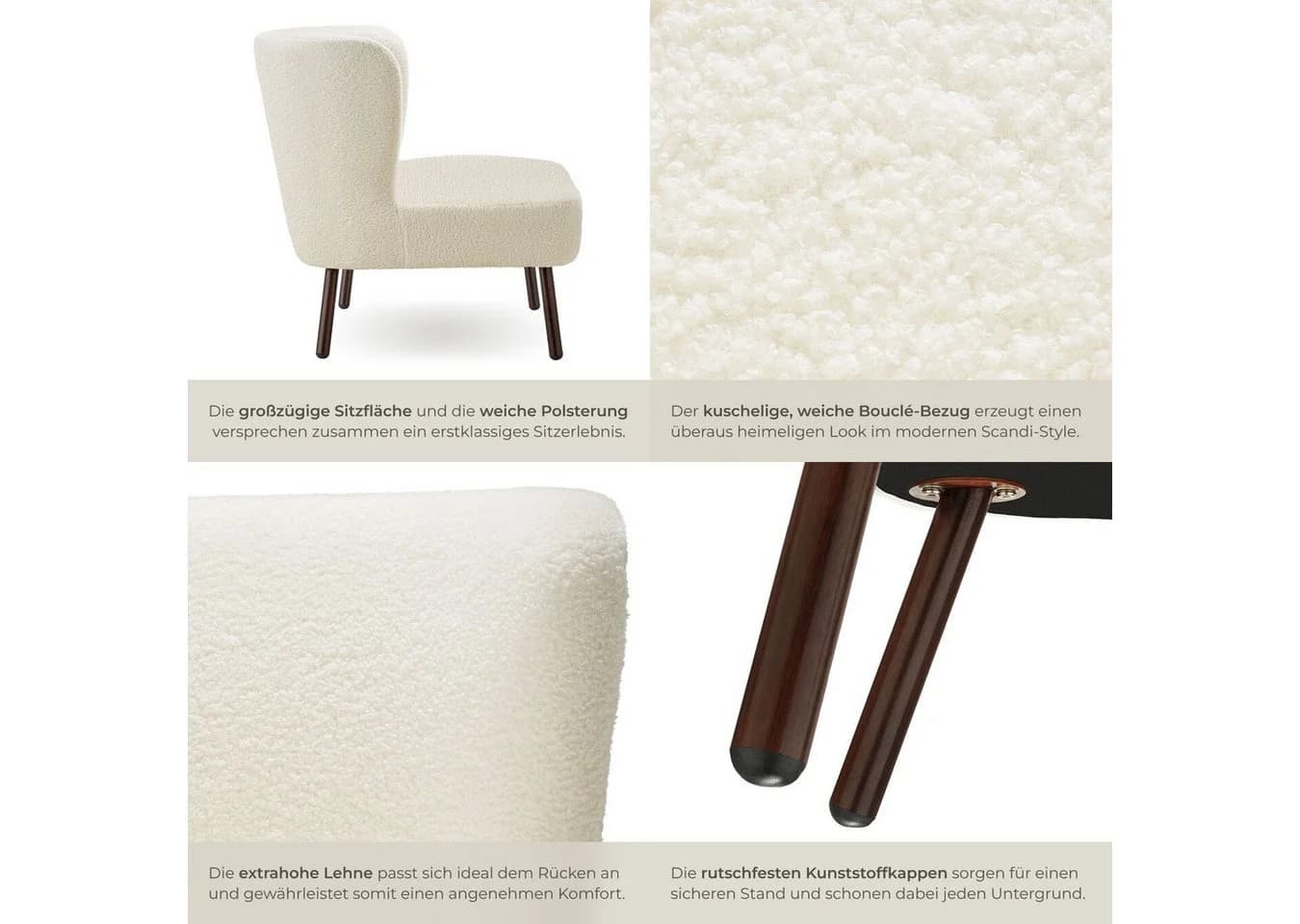 tectake Teddy-Cocktailsessel Bouclé-Bezug - Bild 5