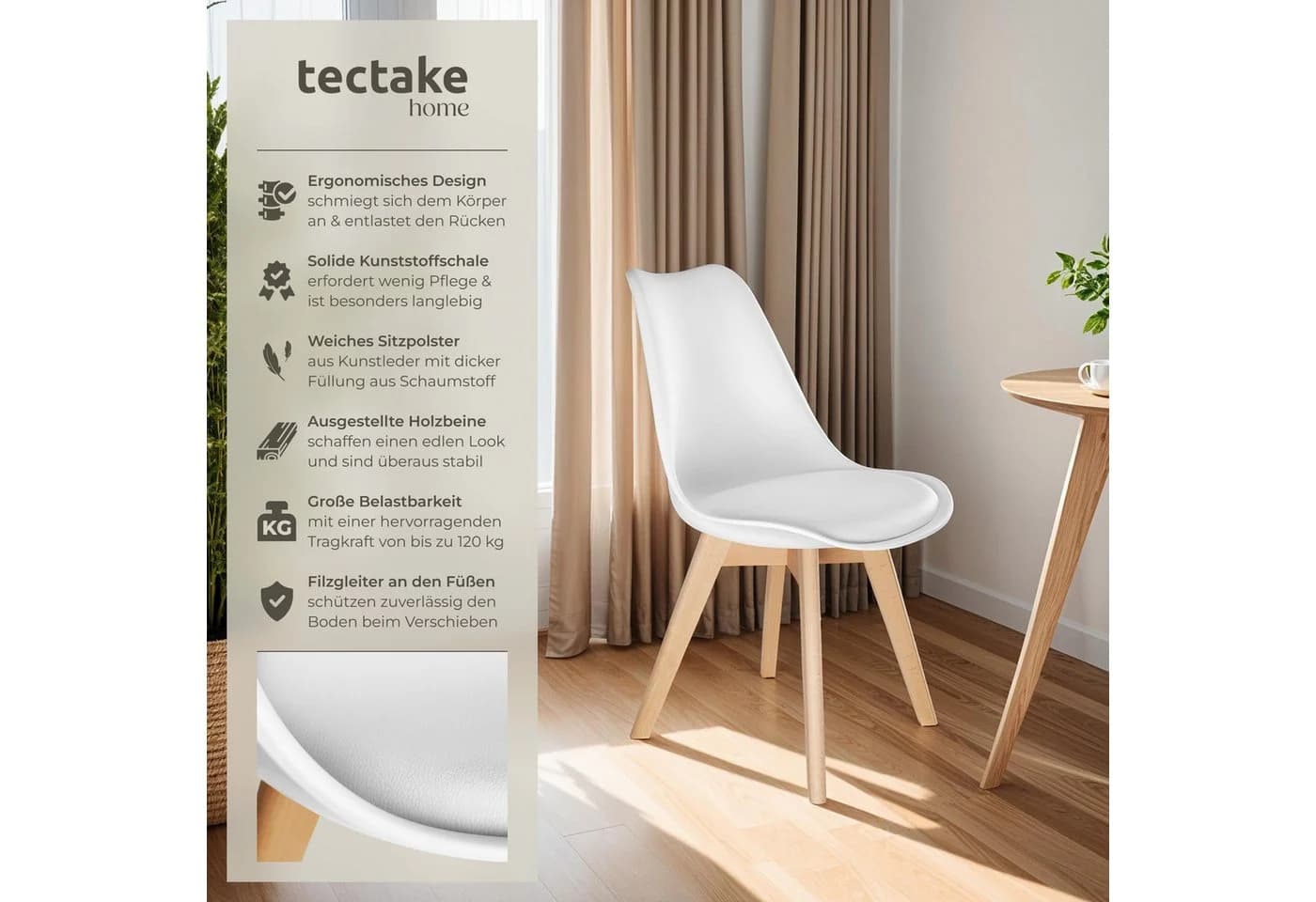 TECTAKE Esszimmerstuhl Frederikke Weiß 2er Set Ergonomisch