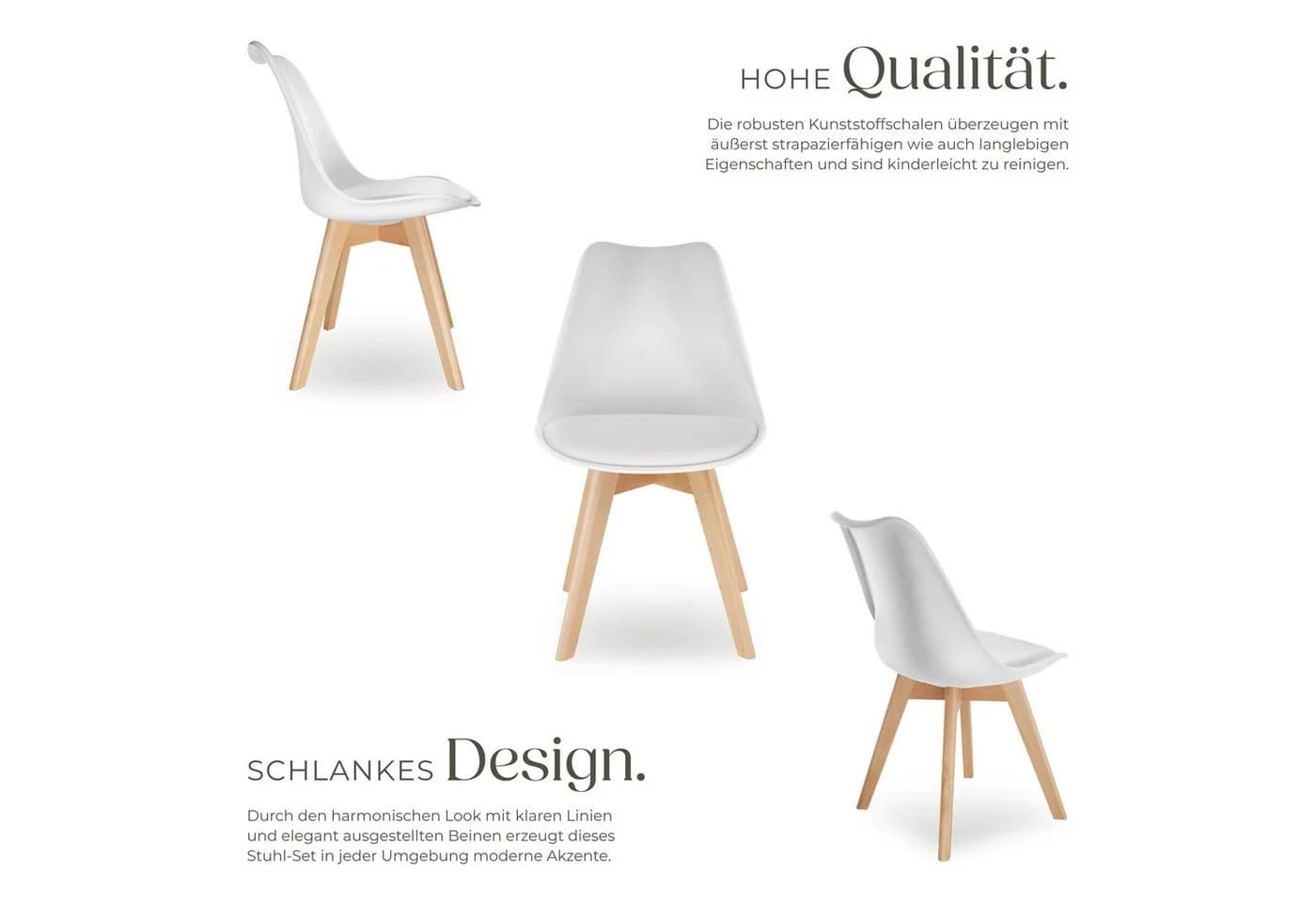 TECTAKE Esszimmerstuhl Frederikke Weiß 2er Set Ergonomisch - Bild 3