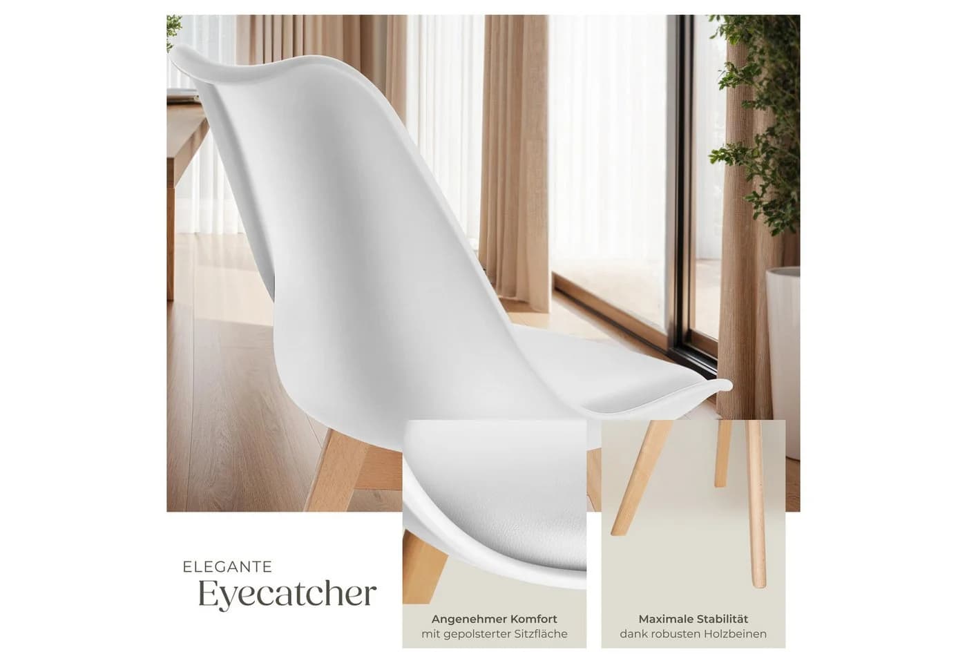 TECTAKE Esszimmerstuhl Frederikke Weiß 2er Set Ergonomisch - Bild 4