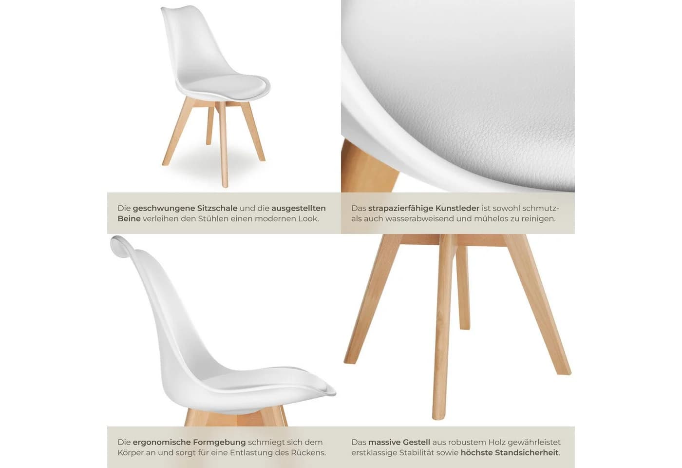 TECTAKE Esszimmerstuhl Frederikke Weiß 2er Set Ergonomisch - Bild 5