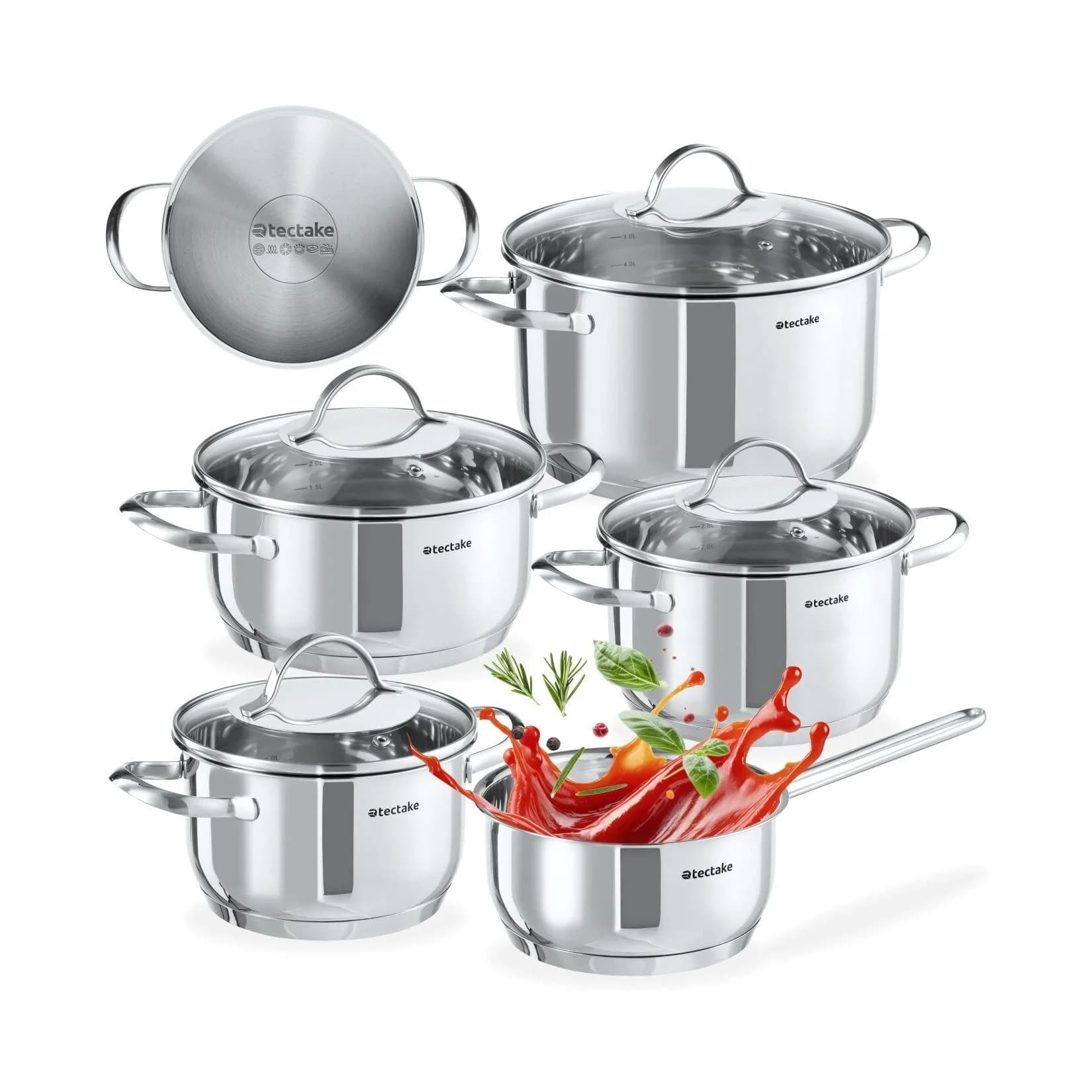 tectake® Kochtopfset 9-teilig Edelstahl Induktion