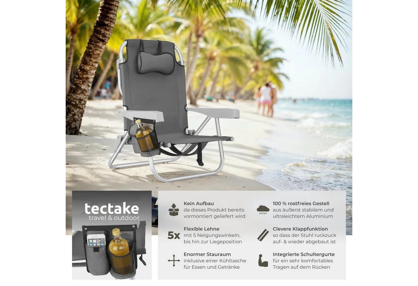 tectake Aluminium Strandstuhl klappbar mit Rucksackfunktion - Bild 2