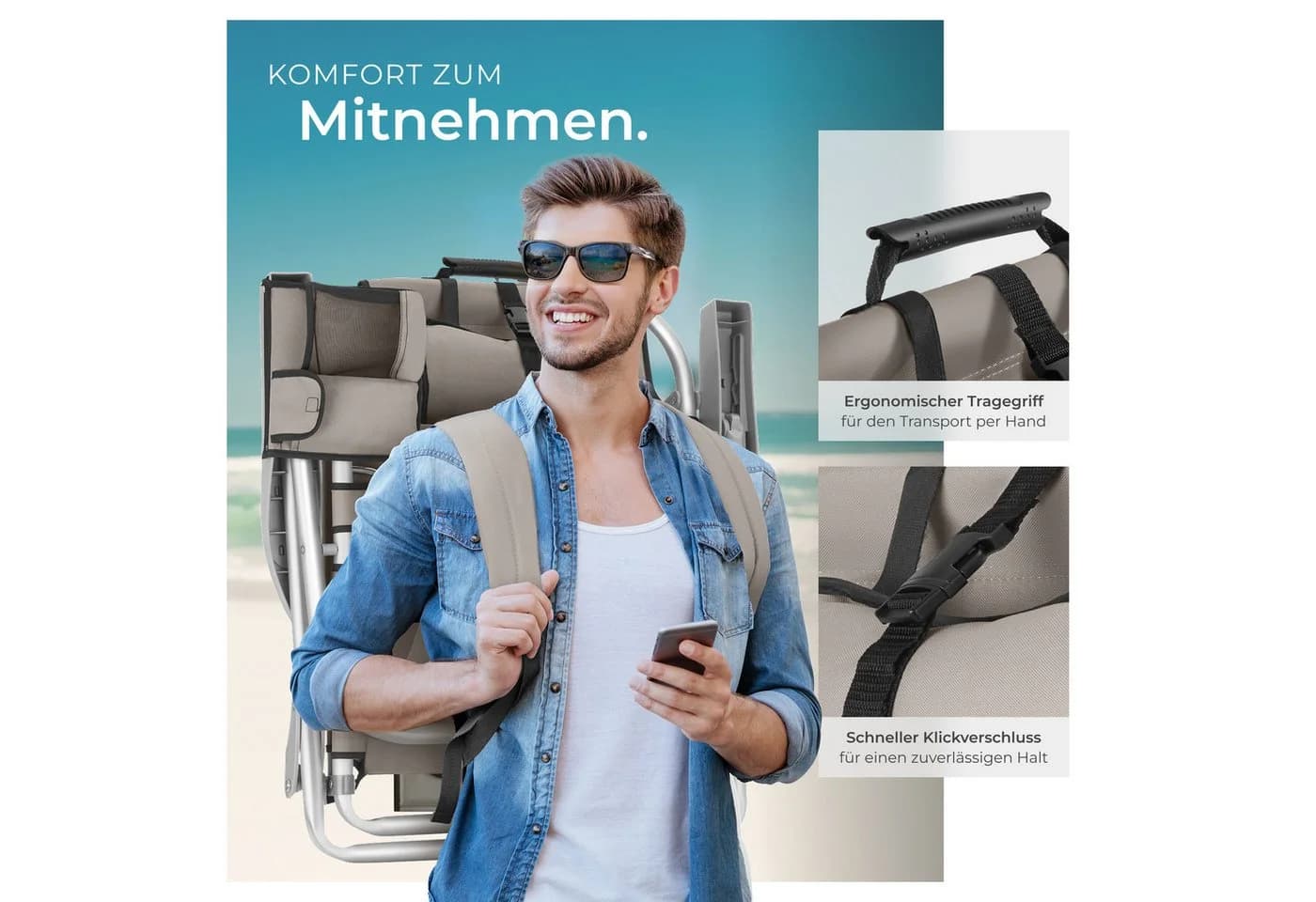 tectake Aluminium Strandstuhl klappbar mit Rucksackfunktion - Bild 5