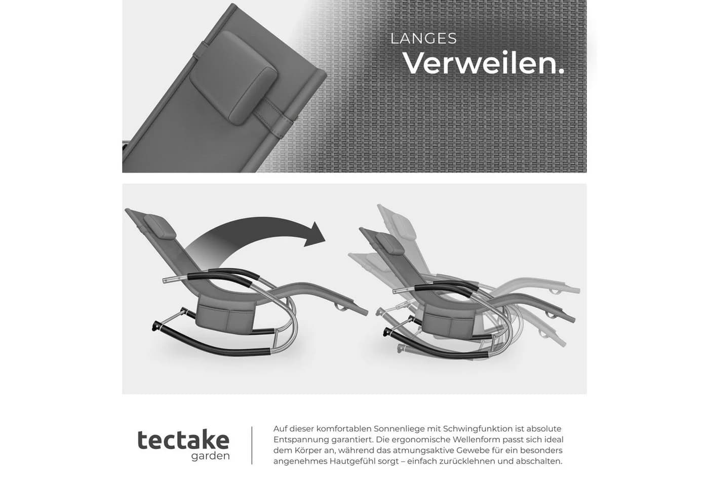 tectake Gartenliege Taya Grau Ergonomisch Mit Kissen - Bild 5