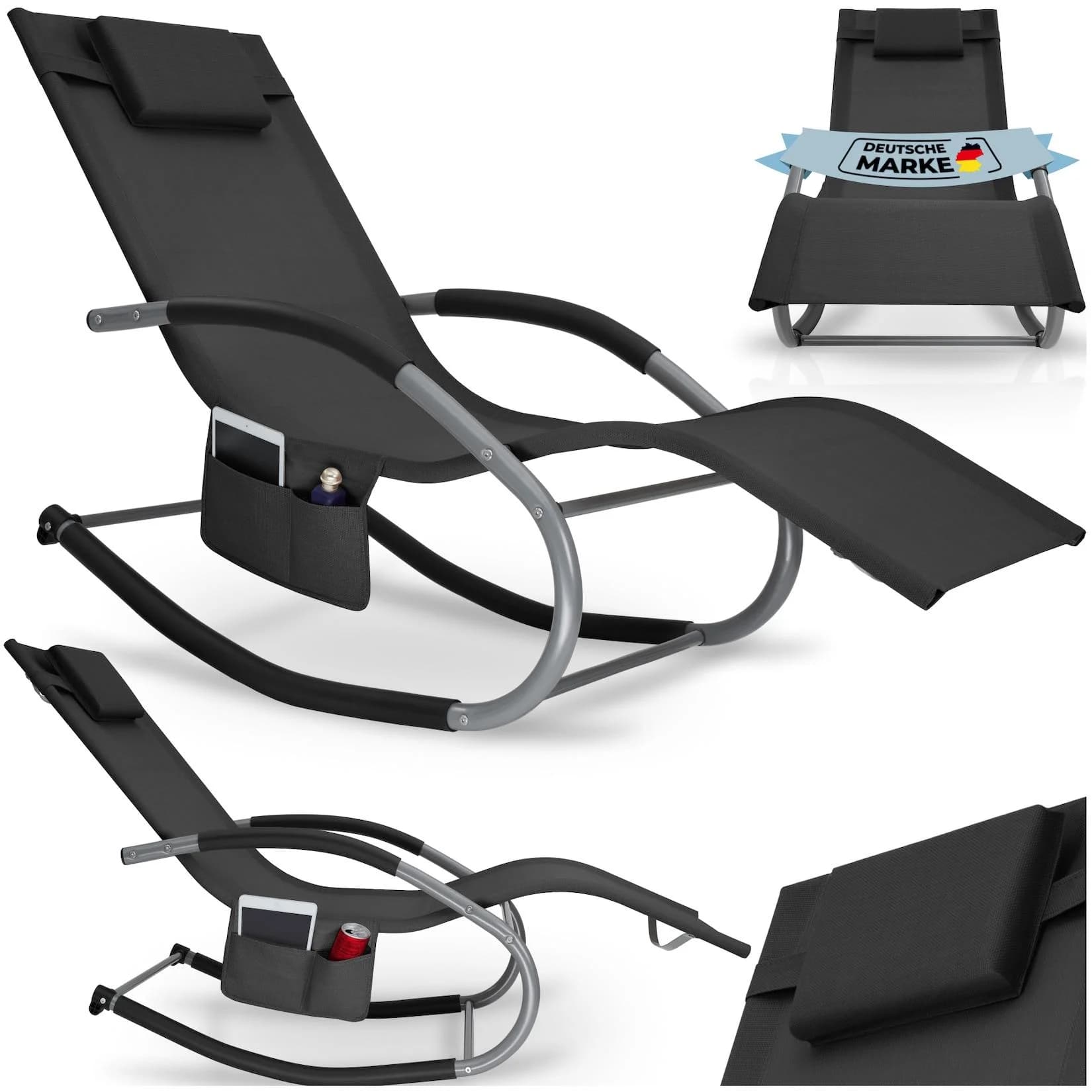 tectake Gartenliege Taya Ergonomisch Schwarz mit Kopfpolster
