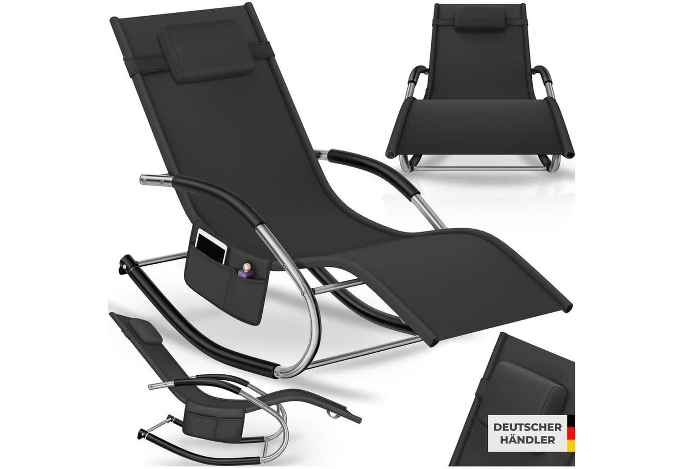 tectake Gartenliege Taya Ergonomisch Schwarz mit Kopfpolster - Bild 3
