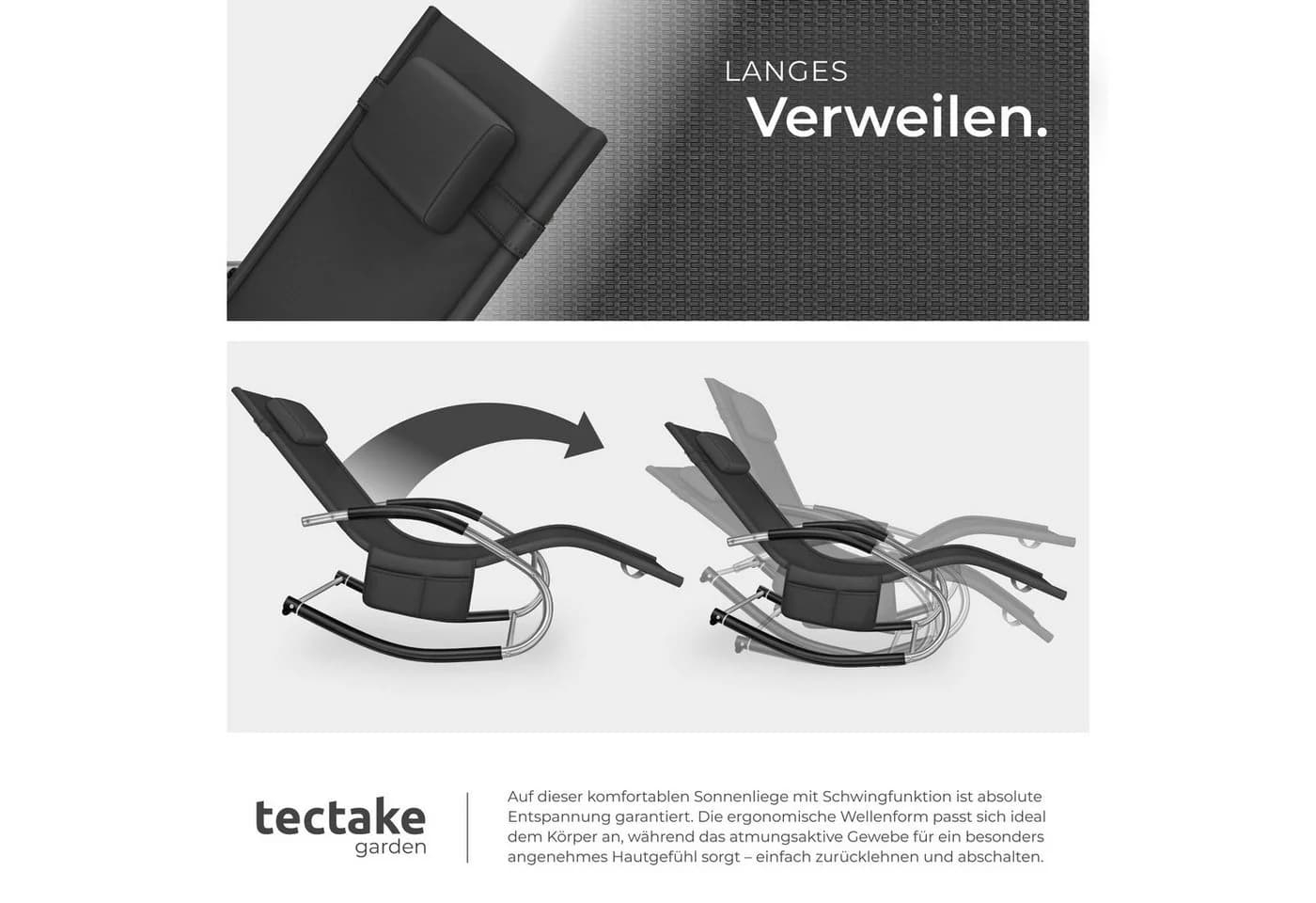 tectake Gartenliege Taya Ergonomisch Schwarz mit Kopfpolster - Bild 5