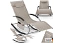 tectake Gartenliege Taya Beige Ergonomisch Mit Tasche Bild 3