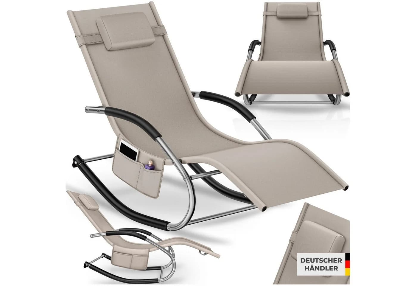 tectake Gartenliege Taya Beige Ergonomisch Mit Tasche - Bild 3