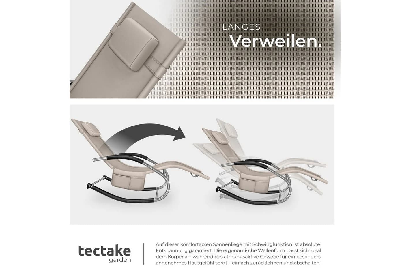 tectake Gartenliege Taya Beige Ergonomisch Mit Tasche - Bild 5