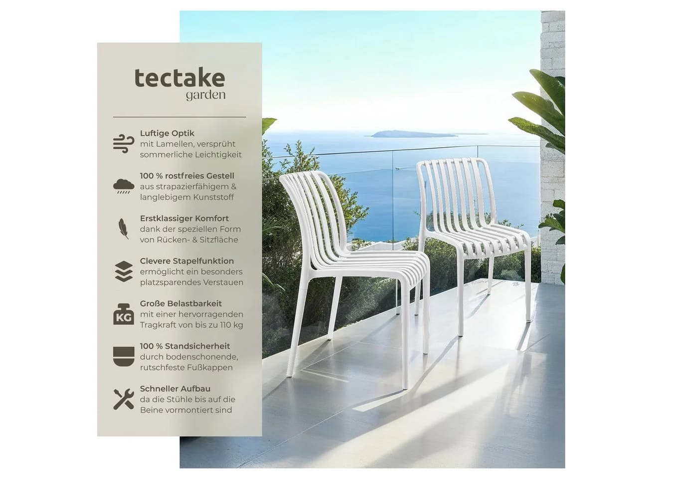 TECTAKE Gartenstuhl Alcudia 6-tlg. Beige Stapelbar - Bild 2