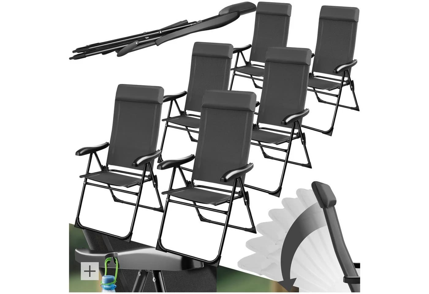 TECTAKE Campingstuhl Müritz Faltbar Anthrazit mit Kopfpolster 6er Set - Bild 2