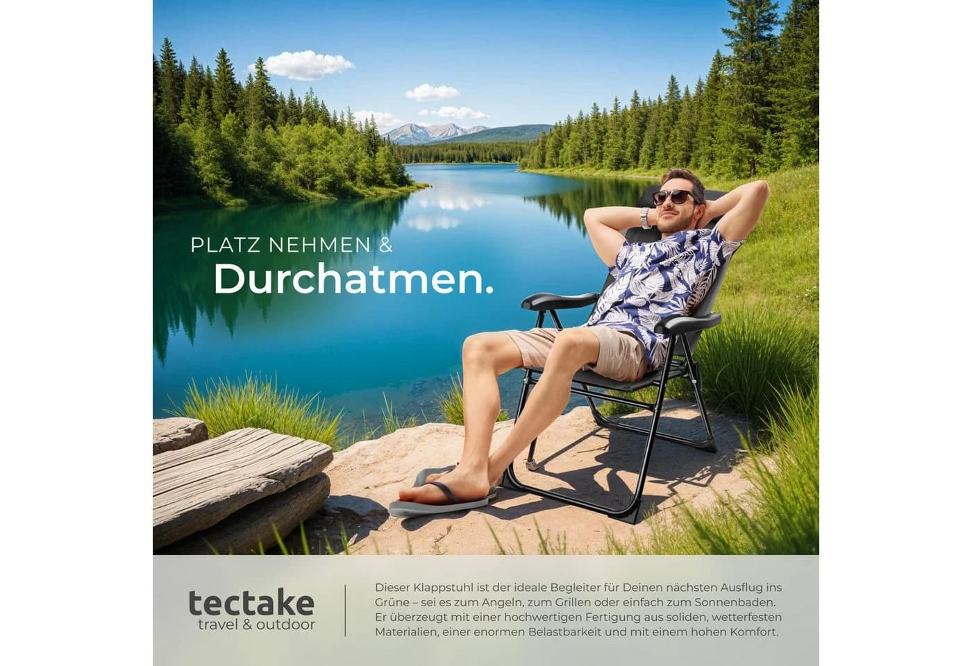 TECTAKE Campingstuhl Müritz Faltbar Anthrazit mit Kopfpolster 6er Set - Bild 5